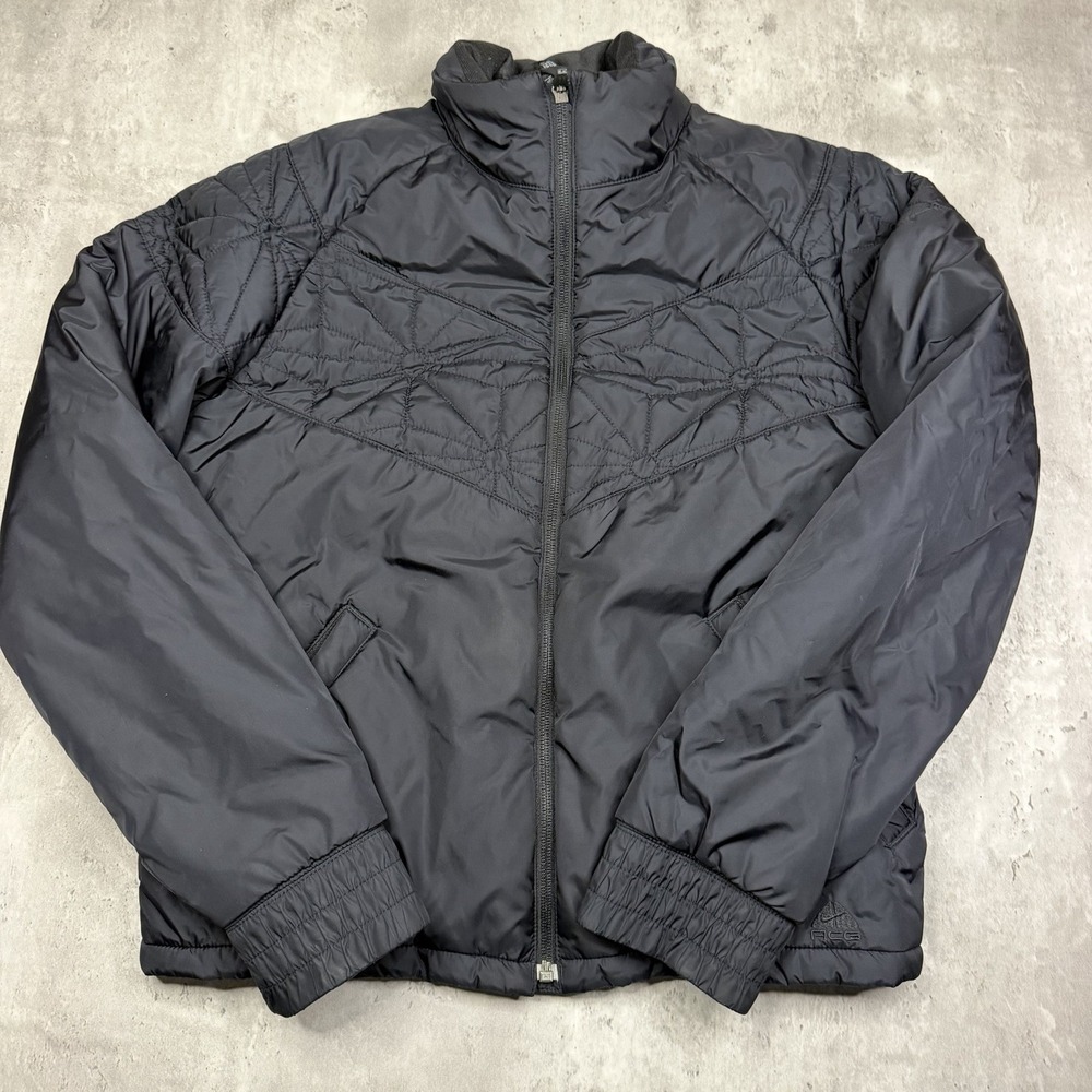 VTG Nike ACG Thermal Layer 2 Full Zip Puffer Jacket Black Youth M 8-10 Geometric